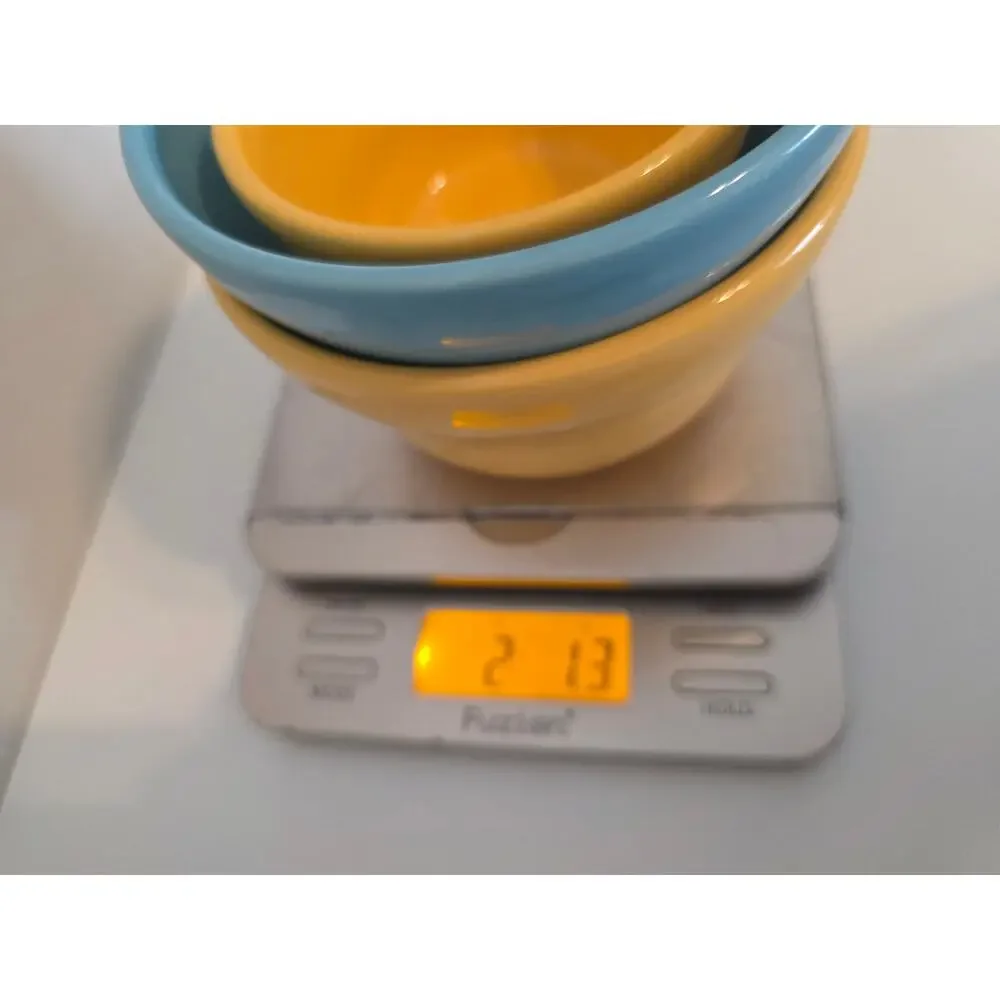 CRATE & BARREL Mustard Blue Small Nesting Earthenware Bowls Portugal Set of 3